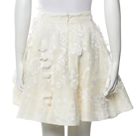 Zimmermann Postcard Floral-Appliqued Linen-Silk Full Mini Skirt Size Zimm 1 - Picture 14 of 16